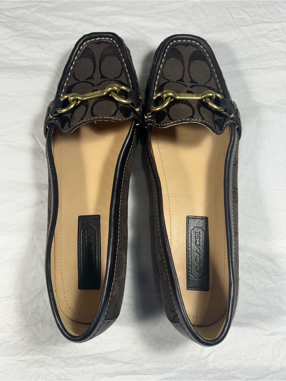 Coach Brown Signature Monogram Loafers Flats with Gold Hardware